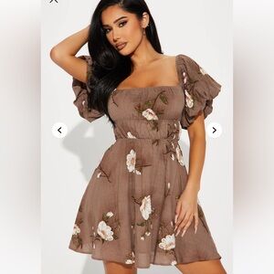 Brown floral shirt ruffle dress size L